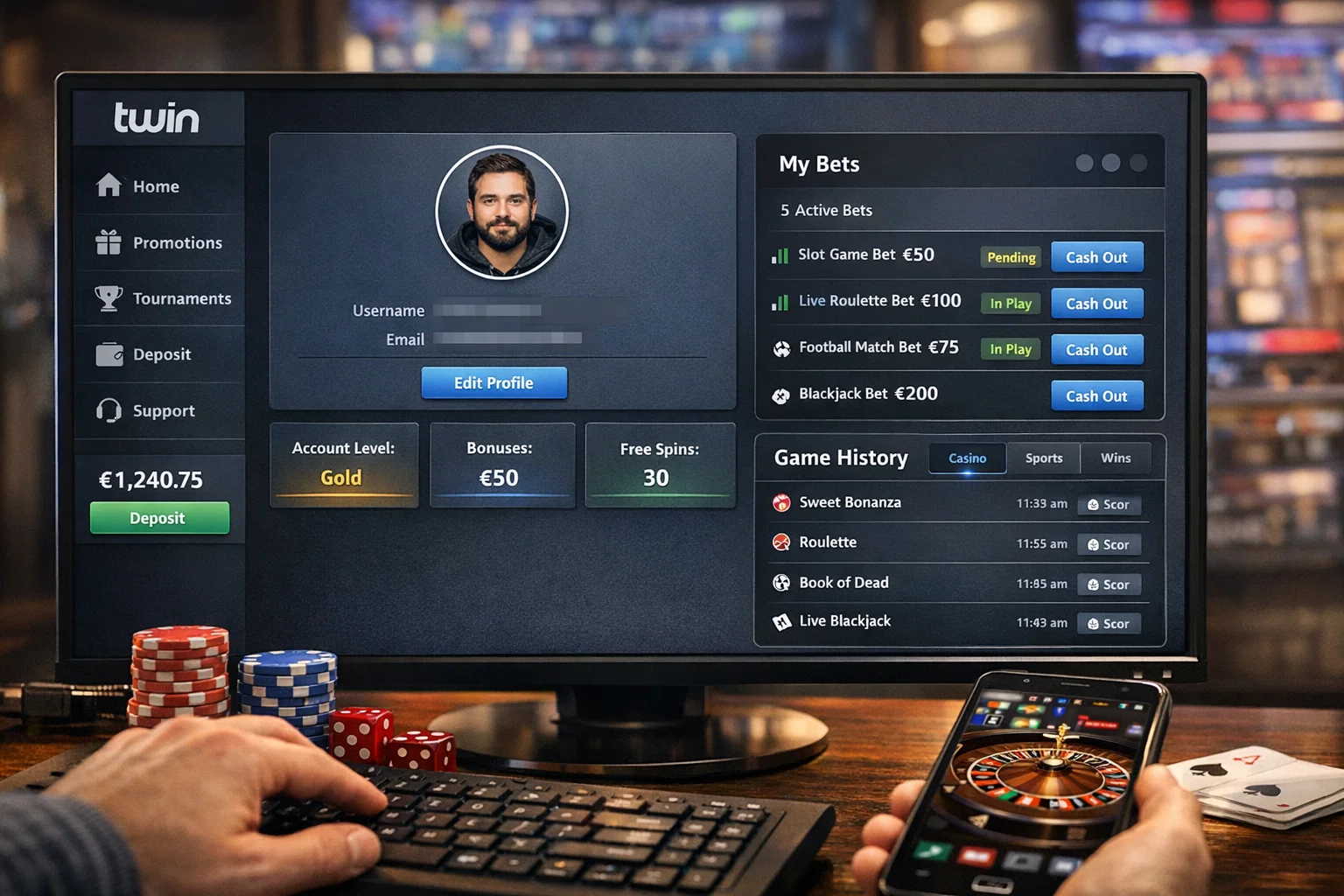Twin Casino conta pessoal controle apostas perfil